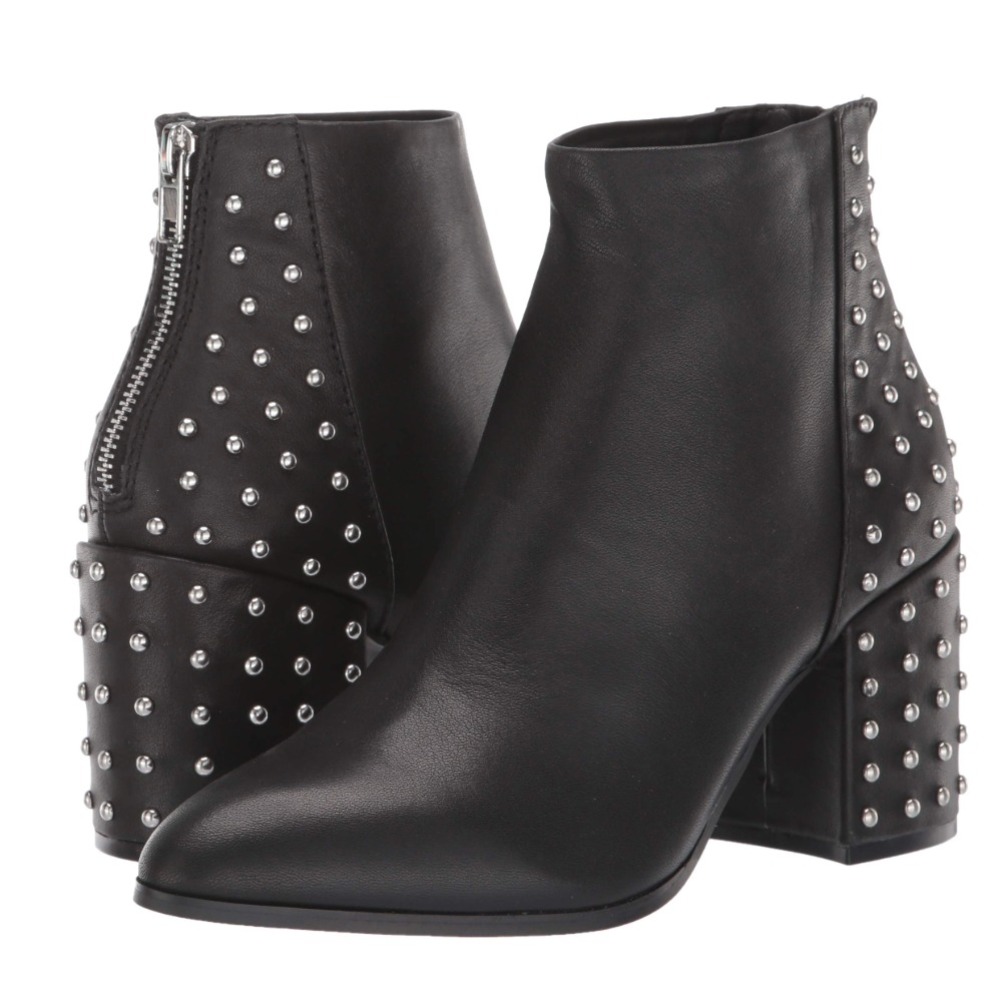 Steve‎ Madden Leather Ankle Boots 8 Black Silver Studs Bikercore Grunge Rockstar
